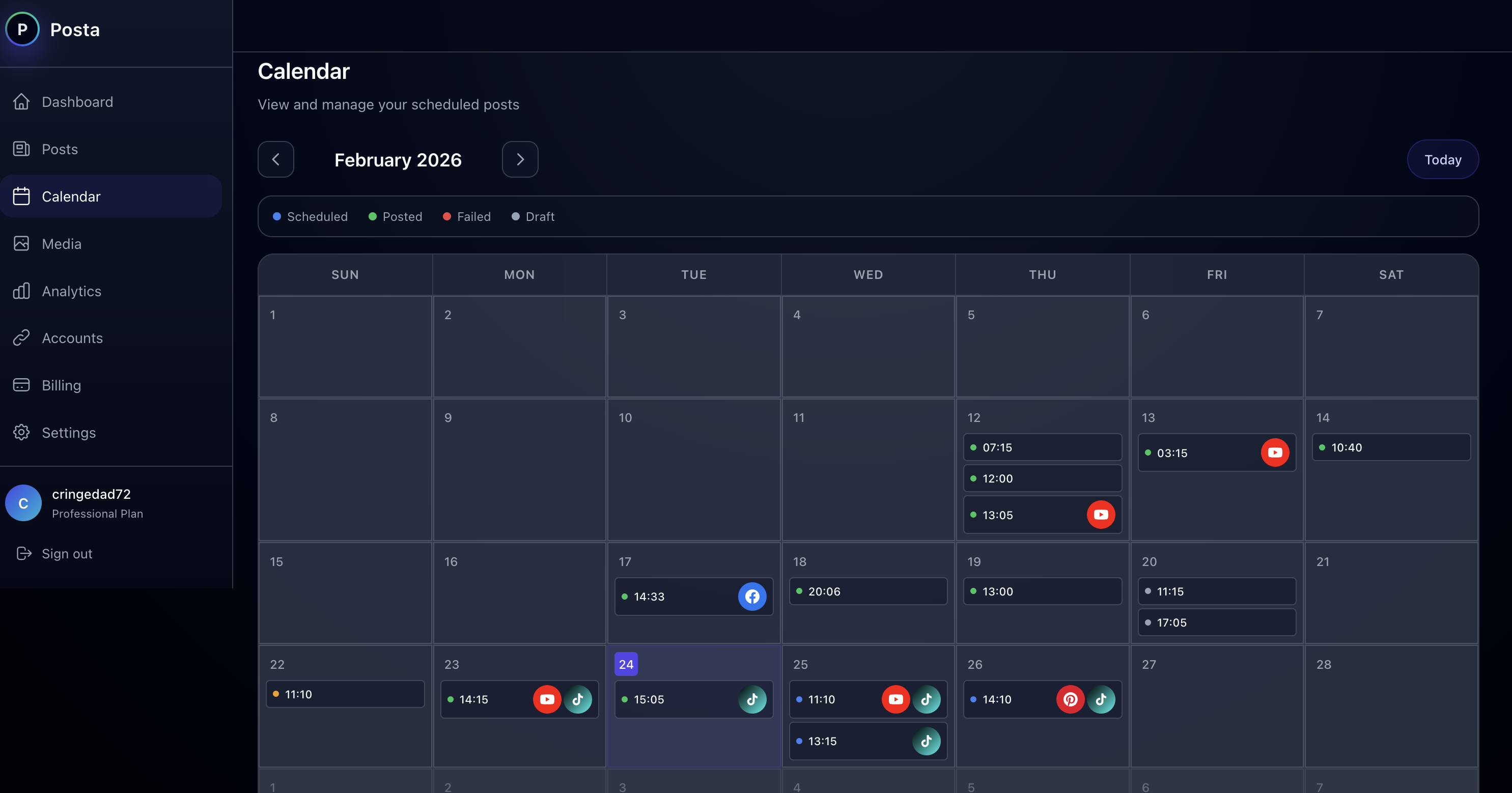 Visual content calendar with drag-and-drop scheduling